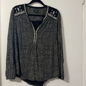 LUCKY BRAND Black Boho Print Long Sleeve Shirt